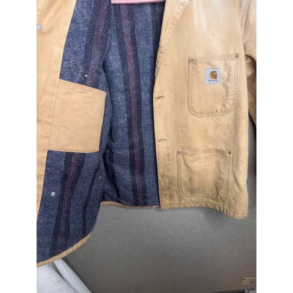 Carhartt Chore Coat Tan Mens Workwear Heavy Duty Canvas Blanket Lined Jacket - Picture 13 of 15